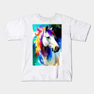 White horse head with colored mane Kids T-Shirt